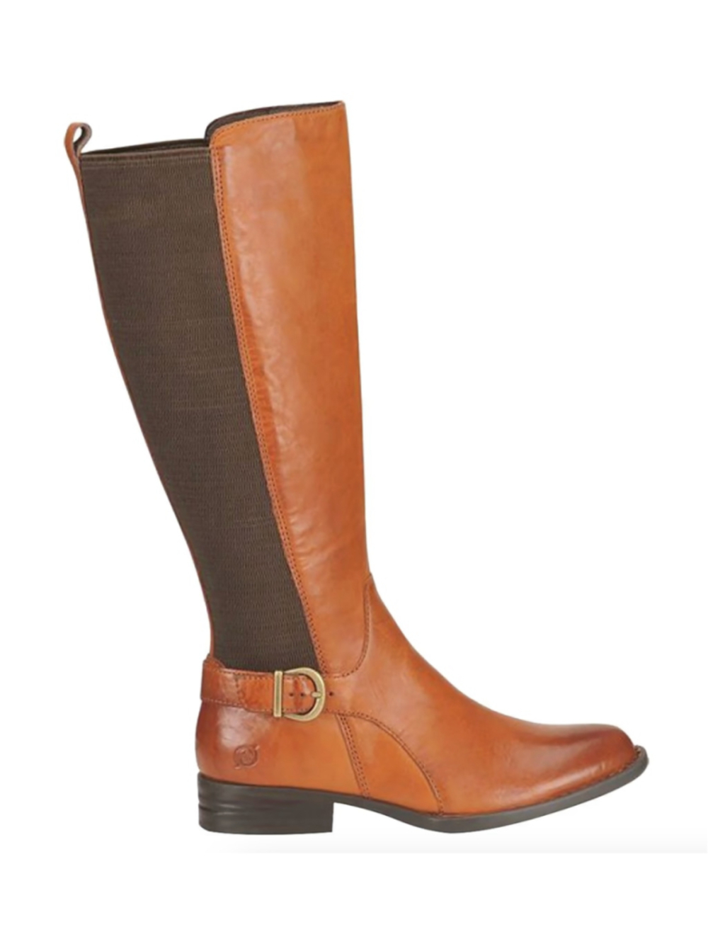 Born Campbell Equestrian Tall Riding Boots Cognac Leather 6 Brass Buckle Strap